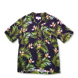 Vintage Island Shores Men Hawaiian Shirt Pure Washable Silk Floral Palm Leaf M
